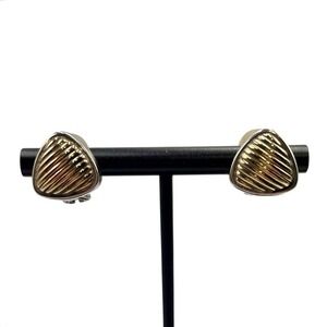 Alisa Italian Designer Sterling .925 & 18K Gold Ribbed Triangle Clip-On Earrings